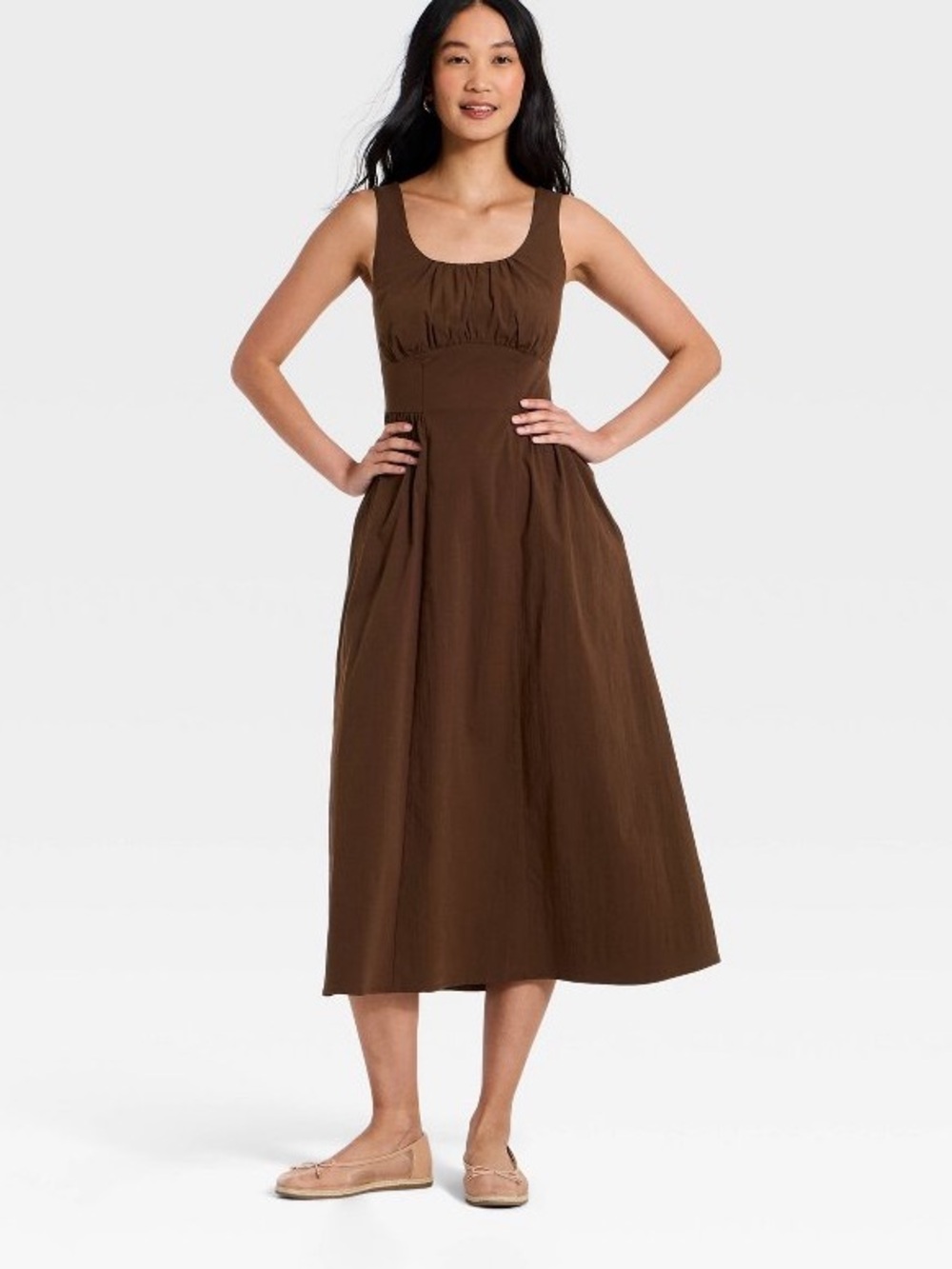 Women's Corset Smock Midi Dress - A New Day™ Brown XL new